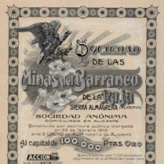 Coleccionismo Acciones Españolas: SOCIEDAD DE LAS MINAS DEL BARRANCO DE LA RAJA (SIERRA ALMAGRERA, ALMERÍA, 1909). Lote 27512170