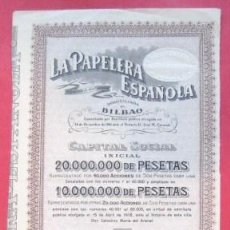 Coleccionismo Acciones Españolas: ACCION.LA PAPELERA ESPAÑOLA. BILBAO 1918..ENVIO GRATIS¡¡¡. Lote 19052525
