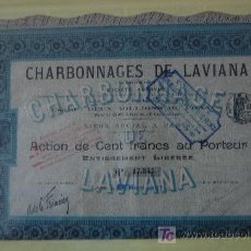 Coleccionismo Acciones Españolas: ACCION MINAS MINES CHARBONNAGES MINAS CARBON DE LAVIANA. ASTURIAS. 1902. Lote 19904094