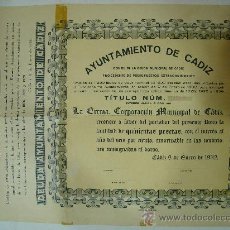 Coleccionismo Acciones Españolas: BONO DE DEUDA AYUNTAMIENTO DE CADIZ. 1932. REPUBLICA. 500 PESETAS.