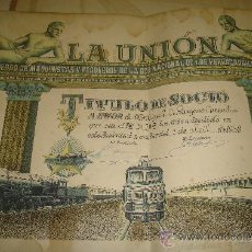 Coleccionismo Acciones Españolas: TITULO DE SOCIO DE LA UNION SOCIEDAD DE MAQUINISTAS Y FOGONEROS. FERROCARRILES ESPAÑOLES