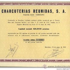 Coleccionismo Acciones Españolas: ACCION Nº145. CHARCUTERIAS REUNIDAS. BARCELONA. 1968. PERFECTA CONSERVACION . Lote 28855344