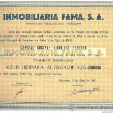Coleccionismo Acciones Españolas: ACCION ORDINARIA Nº 0550. INMOBILIARIA FAMA. BARCELONA. 1965. EXTRAORDINARIA . Lote 28855376