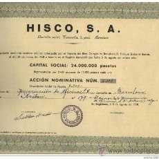 Coleccionismo Acciones Españolas: ACCION Nº 2105. HISCO. BARCELONA. 1958. MAGNIFICA CONSERVACION . Lote 28855387