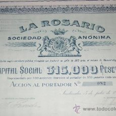 Coleccionismo Acciones Españolas: ACCIÓN LA ROSARIO S.A. SANTANDER - CANTABRIA - 1915. FIRMADA POR FAMILIA JOSÉ Mª PEREDA. Lote 122615188