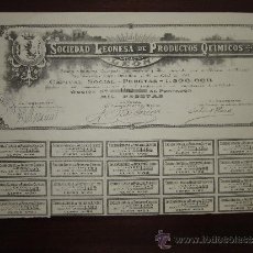 Coleccionismo Acciones Españolas: ACCIÓN SOCIEDAD LEONESA DE PRODUCTOS QUÍMICOS. LEÓN.