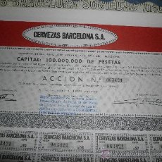 Coleccionismo Acciones Españolas: ACCIONES CERVEZAS BARCELONA S.A. DE 1966. Lote 32346090