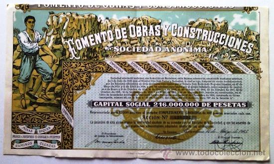 Coleccionismo acciones espa&ntilde;olas: Fomento de Obras y Construcciones - Foto 1