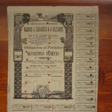 Coleccionismo Acciones Españolas: OBLIGACIÓN COMPAÑÍA DE LOS FERROCARRILES DE MADRID A ZARAGOZA Y A ALICANTE. MADRID, 1899. Lote 33576443