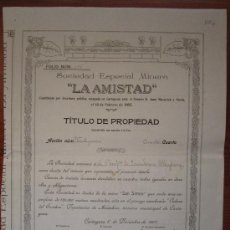 Coleccionismo Acciones Españolas: ACCIÓN SOCIEDAD ESPECIAL MINERA LA AMISTAD. MINA SAN SIMÓN. CARTAGENA, 1907