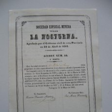 Coleccionismo Acciones Españolas: ACCIÓN SOCIEDAD ESPECIAL MINERA LA NOCTURNA. CARTAGENA 1861 (SOLO 58 ACCIONES Y MEDIA EMITIDAS)