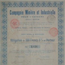 Coleccionismo Acciones Españolas: COMPAÑÍA MINERA E INDUSTRIAL PARA ESPAÑA (1903). Lote 35479355