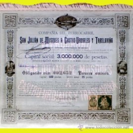 1901.- OBLIGACION de 500 pts.CIA. DEL FF.CC. SAN JULIAN DE MUSQUES A CASTRO URDIALES Y TRANLAVIÑA