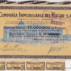 Coleccionismo Acciones Españolas: CIA.INMOBILIARIA DEL HOGAR, SA. ACCION SERIE A. MADRID 15-01-1947. SOLO TIENE CUATRO CUPONES. Lote 39365839