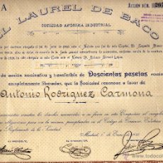 Coleccionismo Acciones Españolas: EL LAUREL DE BACO SAI. ACCION NUMERO 2673 MADRID 01-01-1925. . Lote 39366038
