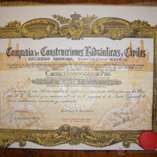 Coleccionismo Acciones Españolas: ACCION COMPAÑIA CONTRUCCIONES HIDRAULICAS Y CIVILES - ORDINARIA - AL PORTADOR - TOTALMENTE LIBERADA. Lote 40271041