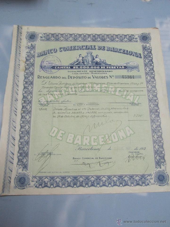Collectionnisme Actions Espagne: accion banco comercial de Barcelona , a&ntilde;o 1937