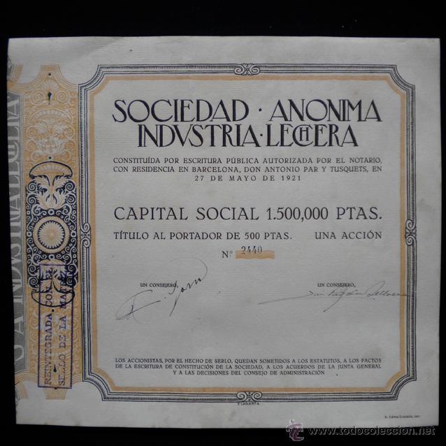 acción - sociedad anonima industria lechera - 1 - Compra venta en  todocoleccion