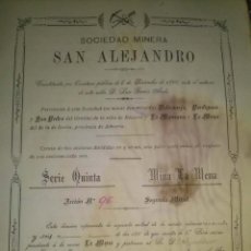 Coleccionismo Acciones Españolas: ACCION SOCIEDAD MINERA SAN ALEJANDRO SERIE 5ª MINA LA MENA AGUILAS MURCIA 1900