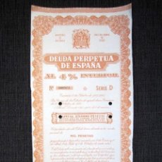 Coleccionismo Acciones Españolas: DEUDA PERPETUA DE ESPAÑA AL 4% INTERIOR. 1981. SERIE D. 25.000 PESETAS.. Lote 72025967