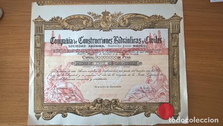 Coleccionismo Acciones Espa&ntilde;olas: Construcciones hidr&aacute;ulicas y civiles. 1934. San Sebasti&aacute;n Madrid