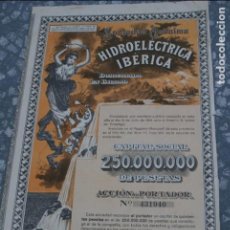 Coleccionismo Acciones Españolas: ACCION DE HIDROELECTRICA IBERICA S.A DE CAPITAL 250000000 DEL 17 DE JULIO DE 1943. Lote 97570315
