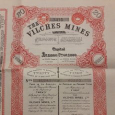 Coleccionismo Acciones Españolas: THE VILCHES MINES (JAEN) 1902 CERTIFICADO DE VEINTE ACCIONES