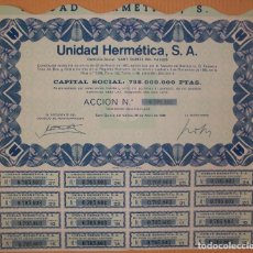 Coleccionismo Acciones Españolas: ACCIÓN DE UNIDAD HERMÉTICA. 1982. SANT QUIRZE DEL VALLÉS/BARCELONA