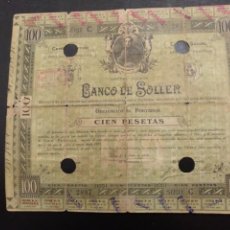 Coleccionismo Acciones Españolas: MUY RARA OBLIGACION 100 PTAS. 1910 BANCO DE SÓLLER MALLORCA CIRCULÓ COMO VALOR MONETAL Nº2087