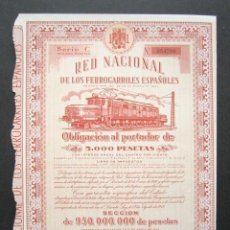 Coleccionismo Acciones Españolas: OBLIGACIÓN RENFE. RED NACIONAL DE FERROCARRILES ESPAÑOLES. SERIE C. 5.000 PESETAS. MADRID, 1952. 