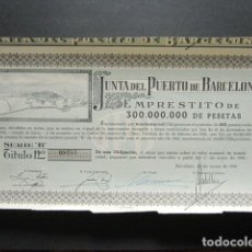 Coleccionismo Acciones Españolas: ACCIÓN JUNTA DEL PUERTO DE BARCELONA. EMPRESTITO DE 300.00.000 DE PESETAS. BARCELONA, 1948. . Lote 148042494