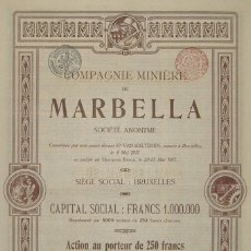 Coleccionismo Acciones Españolas: COMPAÑÍA MINERA DE MARBELLA, MÁLAGA (1911). Lote 172400904