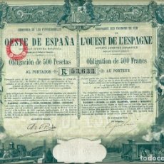 Coleccionismo Acciones Españolas: COMPAÑÍA DE LOS FERROCARRILES DEL OESTE DE ESPAÑA. Lote 176135598