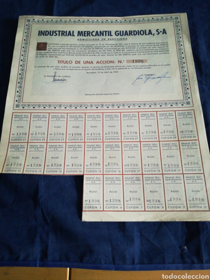 Sammeln von spanischen Wertpapieren: Accion industria Mercantil Guardiola 1942