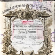 Coleccionismo Acciones Españolas: AÑO 1882. ACCIÓN COMPAÑIA GENERAL DE TABACOS DE FILIPINAS.. Lote 371902726