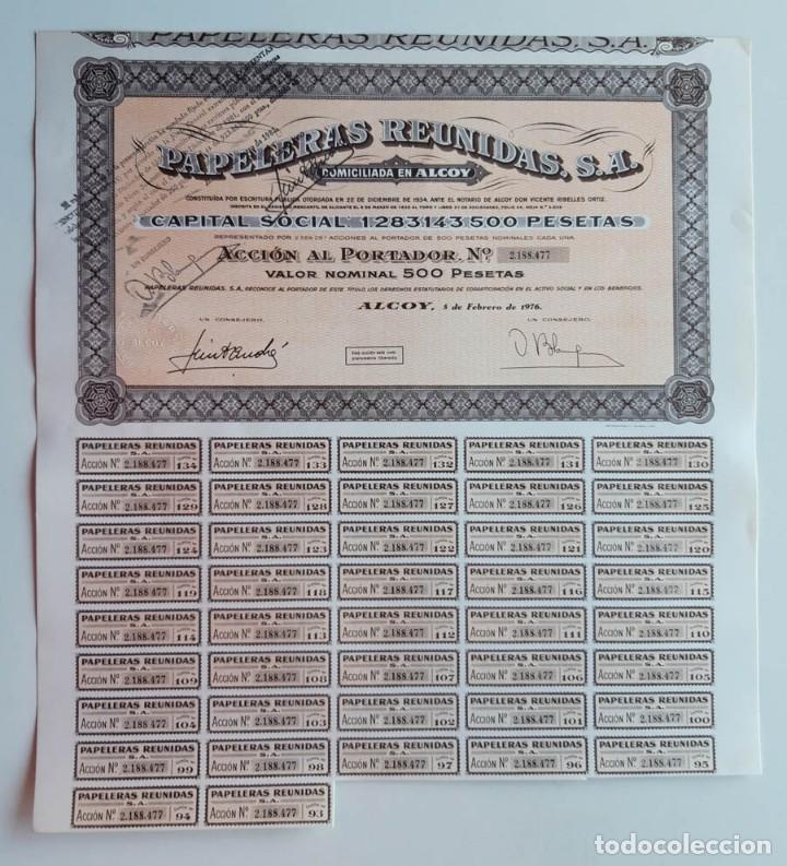 Coleccionismo Acciones Espa&ntilde;olas: 1 Acci&oacute;n de Papeleras Reunidas de Alcoy 1976