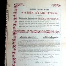Coleccionismo Acciones Españolas: MURCIA-CARTAGENA. 1903. ACCION DE LA SOCIEDAD ESPECIAL MINERA SAN EVARISTO. Lote 196885357