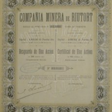 Coleccionismo Acciones Españolas: COMPAÑÍA MINERA DE RIUTORT (MINA DE PETRÓLEO), GUARDIOLA DE BERGUEDÀ, BARCELONA (1906)