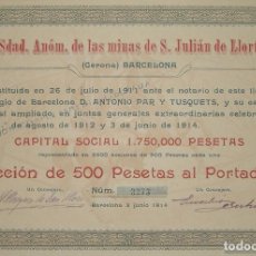 Coleccionismo Acciones Españolas: SOCIEDAD ANÓNIMA DE LAS MINAS DE SAN JULIÁN DE LLORT - GERONA (1914)