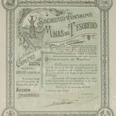 Coleccionismo Acciones Españolas: SOCIEDAD ANÓNIMA MINAS DEL TESORERO, BAZA, GRANADA (1907)