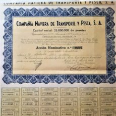 Coleccionismo Acciones Españolas: ACCIONES. LOTE DE 5 TÍTULOS DE COMPAÑÍA NAVIERA DE TRANSPORTE Y PESCA S.A. MADRID 1949