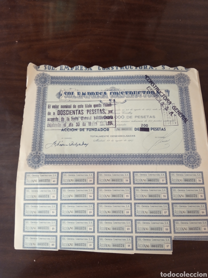 Coleccionismo Acciones Espa&ntilde;olas: Lote 10 Acciones de la empresa &rdquo;SOL, S. A., empresa constructora&rdquo;, 1947