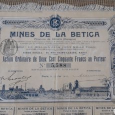 Coleccionismo Acciones Españolas: ALMERÍA: MINAS DE LA BÉTICA (1910) ACCIÓN ORDINARIA