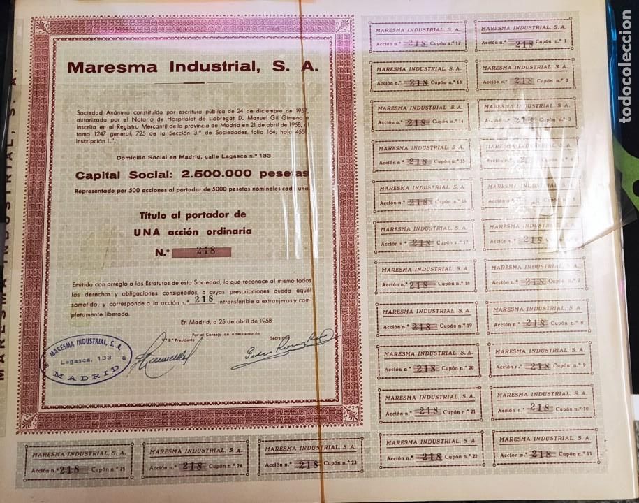 Sammeln von spanischen Wertpapieren: LOTE ACCION ESPA&Ntilde;OLA MARESMA INDUSTRIAL SA 1958 218 - 257