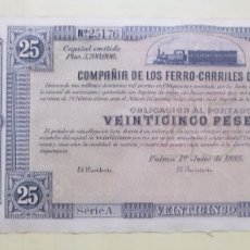 Coleccionismo Acciones Españolas: ACCION FERROCARRILES MALLORCA. PALMA 1885. Lote 225878110