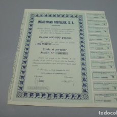 Coleccionismo Acciones Españolas: ACCIÓN. INDUSTRIAS FROTALUX S.A. BARCELONA. 1951. CON CUPONES. Lote 235661035