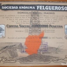 Coleccionismo Acciones Españolas: SOCIEDAD ANÓNIMA FELGUEROSO. MINA LA CAMOCHA. GIJÓN (ASTURIAS). DOMICILIADA EN MADRID. 1946. Lote 266737308