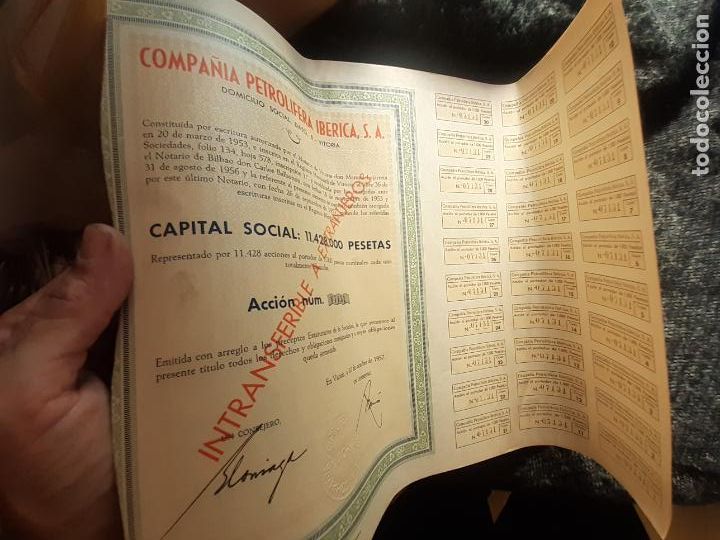 Sammeln von spanischen Wertpapieren: ACCION COMPA&Ntilde;IA PETROLIFERA IBERICA. 1000 PTAS. DE 1957