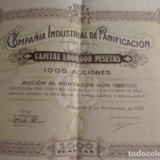 Coleccionismo Acciones Españolas: ACCION COMPAÑIA INDUSTRIAL DE PANIFICACION 1935 1000 PESETAS. Lote 276463683