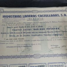 Coleccionismo Acciones Españolas: ACCIONES DE INDUSTRIAS LANERAS CASTELLANAS. 1942. Lote 299841533